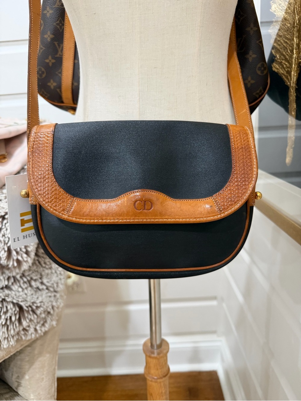 Dior Black and Brown Leather-Trim Crossbody Saddle Bag